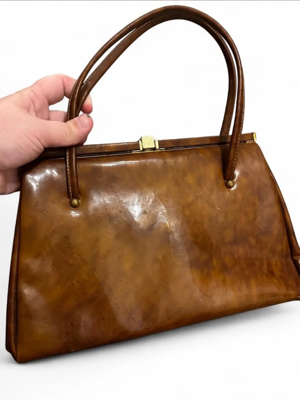 Vintage Patent Brown Leather Top-Handle Bag